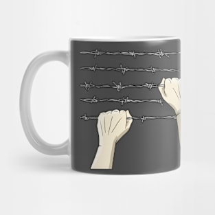 Hands climbing barbed wire Mug